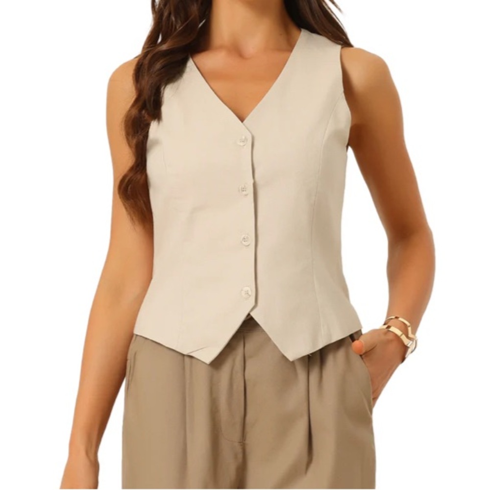 Allegra K sleeveless Solid Button Down V Neck Waistcoat Vest